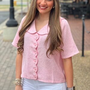 Boutique pink tweed button up